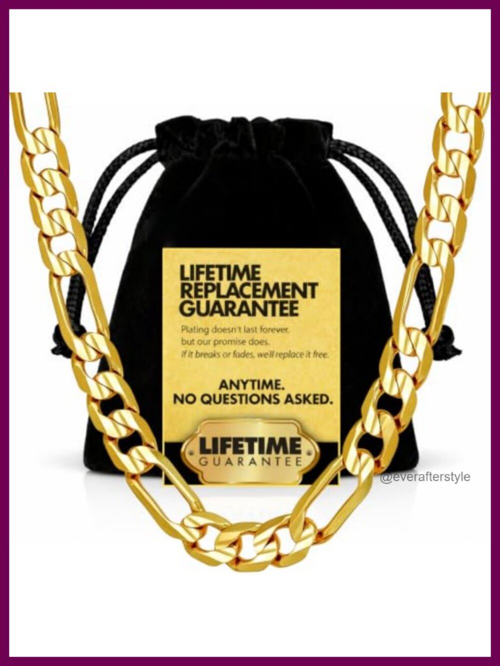 24k Gold Plated Solid Brass Figaro Chain Necklace - 7mm Diamond Cut Lobster